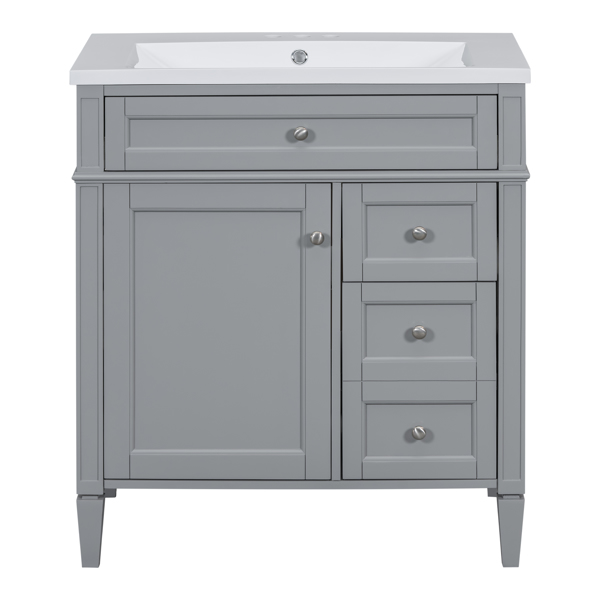 30'' Bathroom Vanity with Top Sink, Modern Bathroom Storage Cabinet with 2 Drawers and a Tip-out Drawer, Freestanding Vanity Set with Mirror Cabinet, Single Sink Bathroom Vanity 