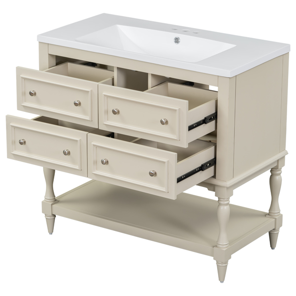 36" Bathroom Vanity Cabinet with Sink Combo Set, Undermount Resin Sink, Free Standing Vanity Set with 4 Drawers, Solid Wood Frame Bathroom Cabinet, Beige 