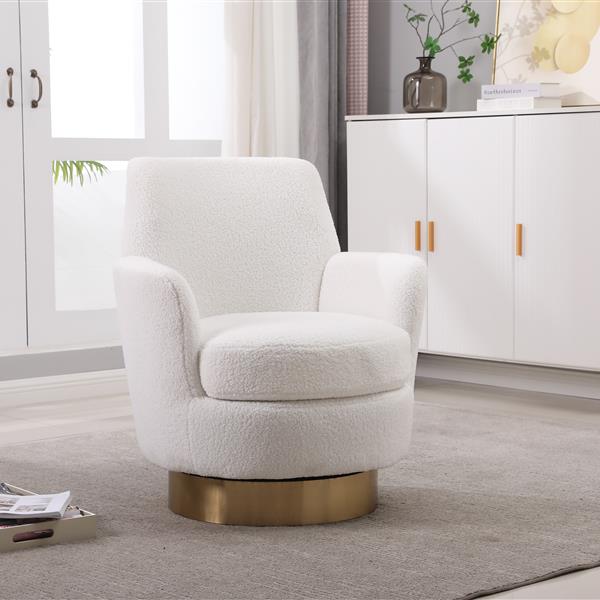 Teddy Swivel Barrel Chair, Swivel Chairs Armchair for Living Room, Reading Chairs for Bedroom Comfy, Round Barrel Chairs with Gold Stainless Steel Base (Ivory)