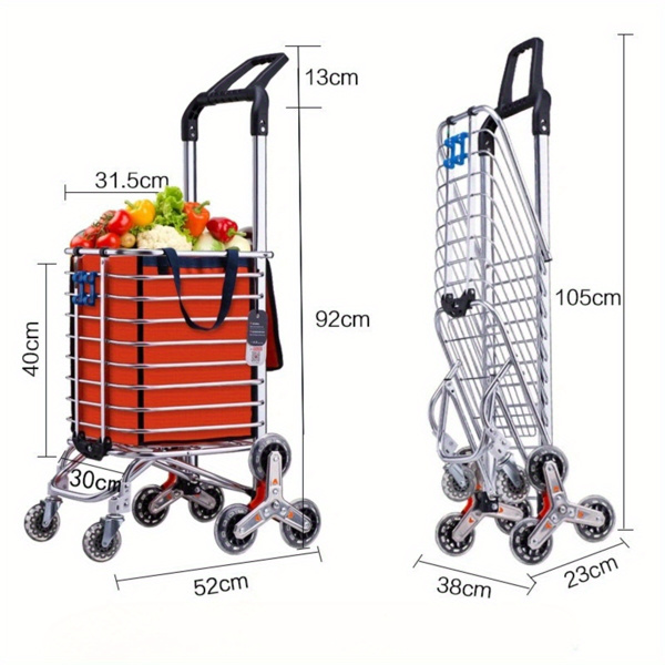 Folding Rolling Cart with Wheels Shopping Cart Portable Trolley Bag, Utility Cart Heavy Duty Stair Carts with Adjustable Bungee Cord and 2 Models Switching Big Volume (8 Wheels no Braking)