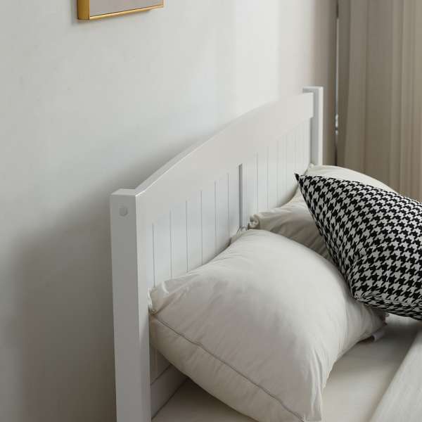 【Old Code:03404363】Full Pine Single-Layer Core Vertical Stripe Full-Board Curved Bed Head With The Same Bed Foot Wooden Bed White