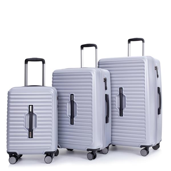 3 Piece Luggage Sets PC+ABS Lightweight Suitcase with Two Hooks, 360° Double Spinner Wheels, TSA Lock, (21/25/29) Gray