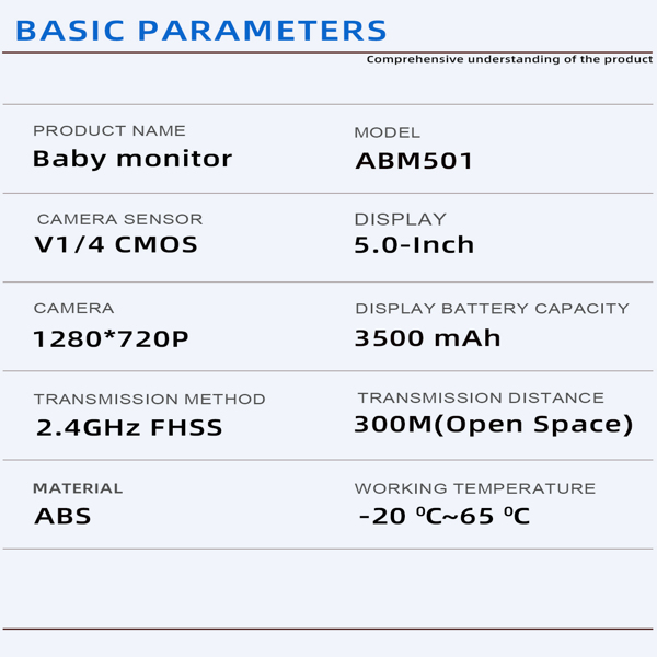 Baby Monitor 720P with Camera 5 Inch HD 3500mAh  IPS Display, VOX Mode Digital Zoom Night Vision Two-Way Talk Temperature Display