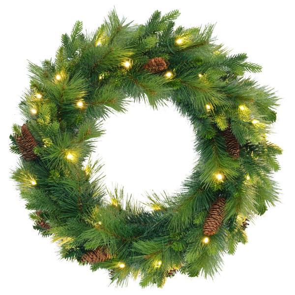 6FT Grass Green Christmas Tree, Large Branches Pine Tree, Pre-Lit Set with Tree & Garland & Wreath, Artificial Christmas with Pine Cones, Hinged Xmas Tree , for Holiday Party Ofiice Home 