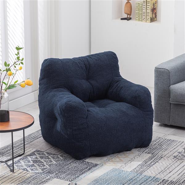 010-Soft Teddy Fabric Tufted Foam Bean Bag Chair With Teddy Fabric Dark Blue