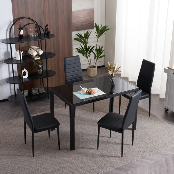 4pcs Elegant Assembled Stripping Texture High Backrest Dining Chairs Black（Replace encoding：13028198-18410366）