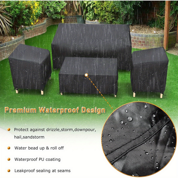 Outdoor Furniture Cover, 4 Piece Patio Furniture Covers Set, Heavy Duty Lawn Patio Covers for 1xSofa Cover, 2xChair Covers, 1xCoffee Table Cover with Windproof Buckle Strap, Black