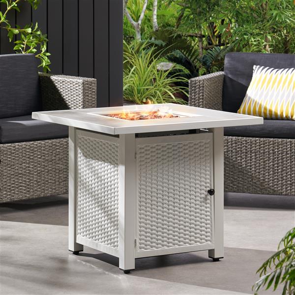 30" Outdoor 40,000BTU Square Iron Fire Pit with Ceramic Tile Top,  White