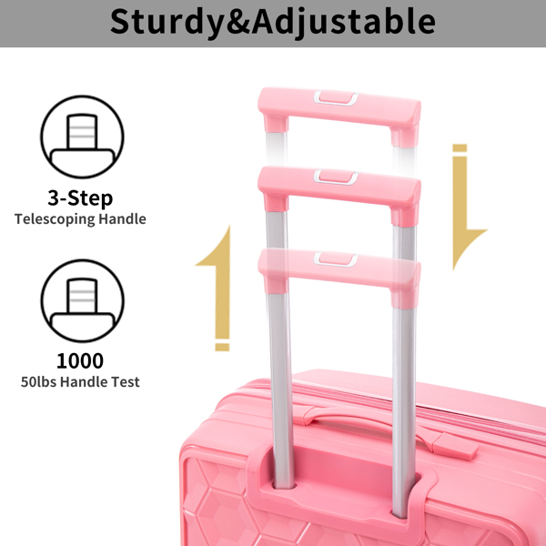 PP Luggage Sets 3 Piece(20/24/28), Expandable Carry On Luggage with TSA Lock Airline Approved, PP materials Hard Shell and Lightweight Suitcase with Spinner Wheels (Pink) 