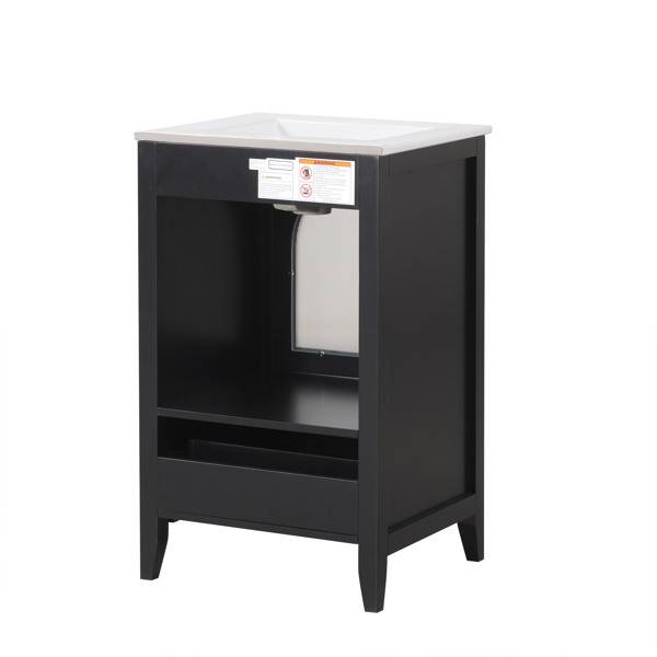 20" Bathroom Vanity with Sink, Bathroom Cabinet with Soft Closing Glass Door, A Drawer, Black 