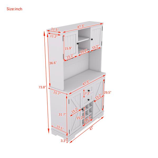 Coffee Bar Cabinet Kitchen Cabinet with Storage, Farmhouse Wine Cabinet with Drawers shelves and cabinets, Buffet Cabinet Wine & Glass Racks for Dining Room, White