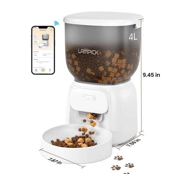 Smart Automatic Cat Feeder - WiFi Cat Food Dispenser with APP Control Up to 15 Portions((8g/Portion) 10 Meals Per Day, Dual Power Supply Pet Feeders for Cats/Dogs (4L/16.9 Cups)(banned by Amazon)