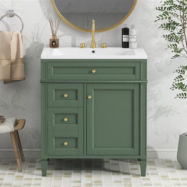 30'' Bathroom Vanity with Top Sink, Modern Bathroom Storage Cabinet with 2 Drawers and a Tip-out Drawer, Single Sink Bathroom Vanity