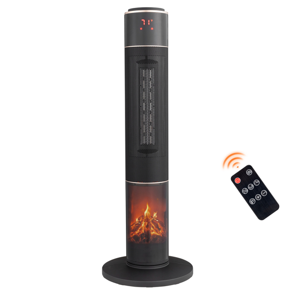 ZOKOP 33" Tower Space Heater with 3D Flame, 1500W Portable Electric Heater with Thermostat, 60° Oscillation, Timer, Remote Control, for Indoor Bedroom Office Home, Black