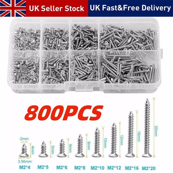 800 PCS Stainless Steel Wood Screw Assortment Self Tapping Small Metal Screws UK