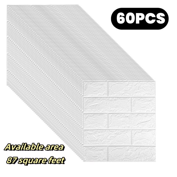 60 PCS 3D brick wall stickers 15 * 13 inches, can cover 87FT ², self-adhesive, suitable for living room, bedroom, dormitory, kitchen wall decoration, home decoration wallpaper