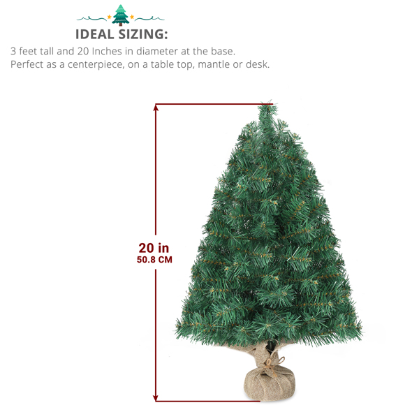 20 in Pre-lit Artificial Mini Christmas Tree, Tabletop Small Xmas Pine Tree with Ornaments and 30 Warm Lights Battery Operated for Home Office Store Holiday Deco, Green