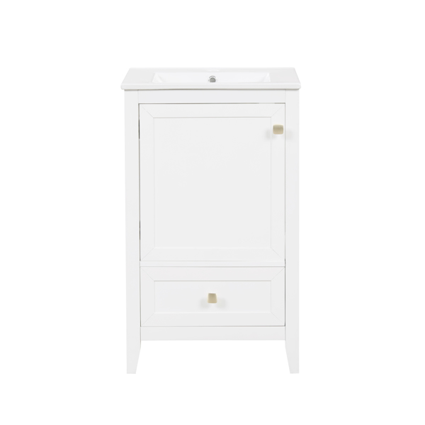 20" Bathroom Vanity with Sink, Bathroom Cabinet with Soft Closing Door, Storage Rack and A Drawer, White 