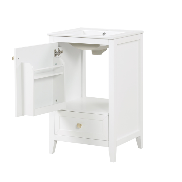 20" Bathroom Vanity with Sink, Bathroom Cabinet with Soft Closing Door, Storage Rack and A Drawer, White 