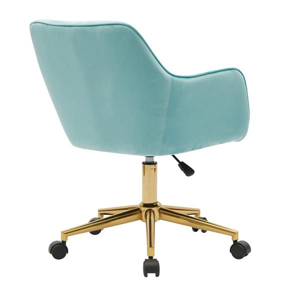 Modern Velvet Fabric Material Adjustable Height 360 revolving Home Office Chair with Gold Metal Legs and Universal Wheels for Indoor,Aqua Light Blue