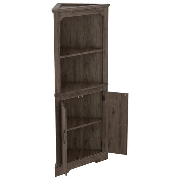 Tall Corner Cabinet with Doors for living room, bathroom,Dining Room or Kitchen,color:Dark walnut 