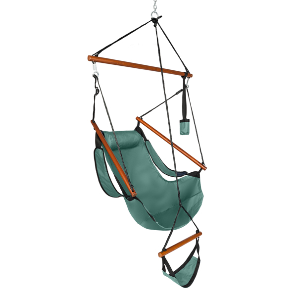 Oxford Cloth Hardwood With Cup Holder Wooden Stick Perforated 100kg Seaside Courtyard Oxford Cloth Hanging Chair   Green