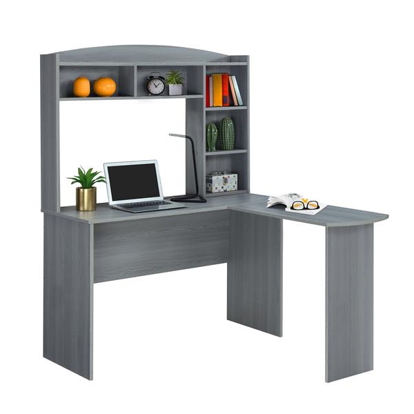 Modern L-Shaped Desk with Hutch, Grey