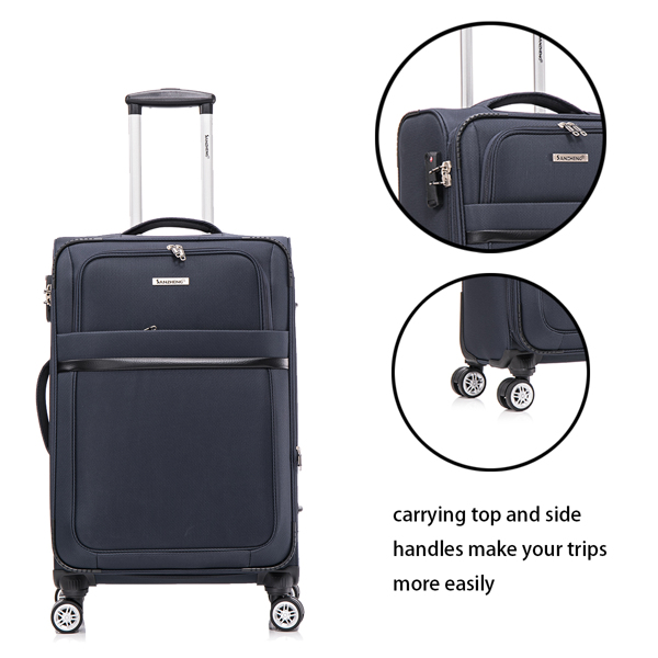 3-piece fabric soft luggage set with swivel wheels and password lock, 20/26/30 inches,Dark Blue