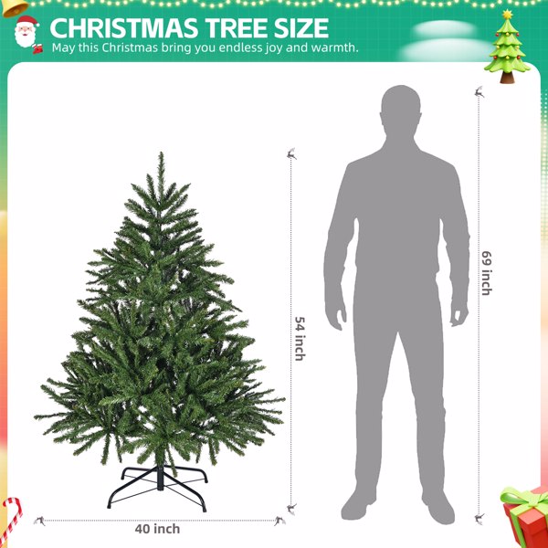 4.5 Ft Artificial Christmas Tree, Premium Hinged Spruce Tree with Metal Stand, 663 Tips Full Xmas Tree for Holiday Indoor Decor, Easy Assembly 