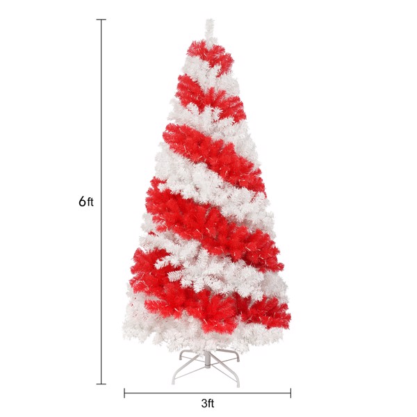 6ft Artificial Christmas Tree with 300 LED Lights and 900 Bendable Branches, Candy Cane Christmas Tree Holiday Decoration, Creative Decorated Trees, Xmas Tree Christmas Decorations 