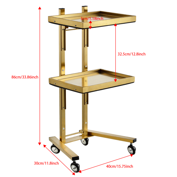 Gold 2 Tier Beauty Salon SPA Rolling Cart w/Double Storage Tray Stainless Steel