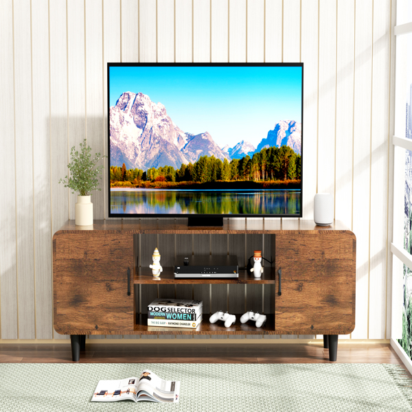 TV Stand for 55 Inch TV, Entertainment Center with Storage Cabinets, Soft Hinge Door with Handle, Media Console Table for Living Room Bedroom, Rustic Brown[Unable to ship on weekends, please note that