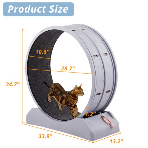 Cat Exercise Wheel, 31 inch Cat Wheels for Indoor Cats, Cat Treadmill Wheel Exerciser with Carpeted Runway, Plastic Cat Running Wheel for Cats Daily Exercise and Weight Loss, Gray