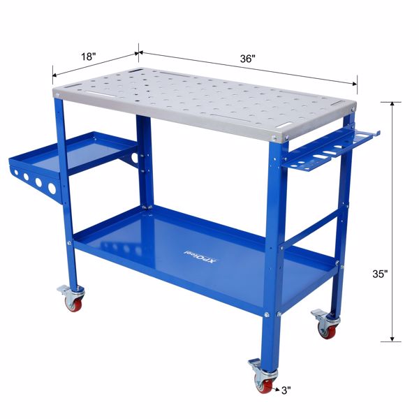 Welding Table 36"x18", 1200lbs Load Capacity Steel Welding Workbench Table on Wheels, Portable Work Bench with Braking Lockable Casters, Tool Slots, 5/8-inch Fixture Holes, Tool Tray 