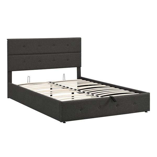 Upholstered Platform Bed with Underneath Storage,Queen Size,Gray