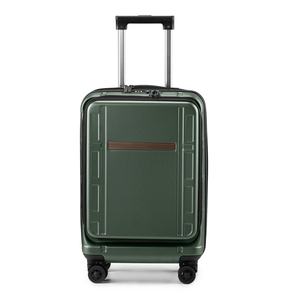 Carry on Luggage 22 X 14 X 9 Airline Approved, ABS+PC 20 Inch Luggage with Front Compartment, Double Spinner Wheels, TSA Lock，Dark Green Color