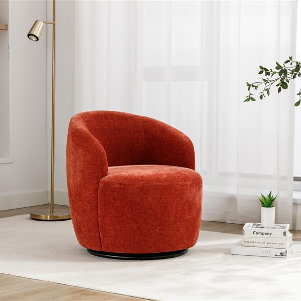 Chenille Fabric Swivel Accent Armchair Barrel Chair With Black Powder Coating Metal Ring,Orange