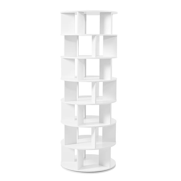 Φ23.6'' Rotating Shoe Rack Tower, 7-Tier Spinning Shoe Shelf with 5 Grids Per Layer, Display Rack, 360° Revolving Shoe Carousel Closet Organizer for Entryway, Living Room, White