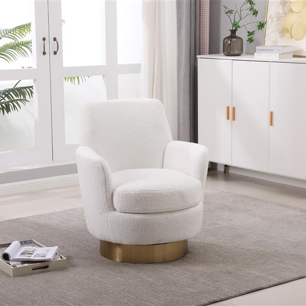 Teddy Swivel Barrel Chair, Swivel Chairs Armchair for Living Room, Reading Chairs for Bedroom Comfy, Round Barrel Chairs with Gold Stainless Steel Base (Ivory)