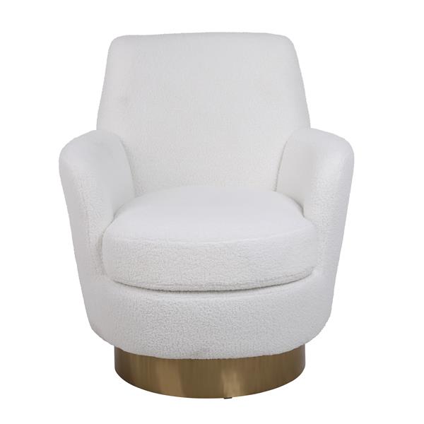 Teddy Swivel Barrel Chair, Swivel Chairs Armchair for Living Room, Reading Chairs for Bedroom Comfy, Round Barrel Chairs with Gold Stainless Steel Base (Ivory)