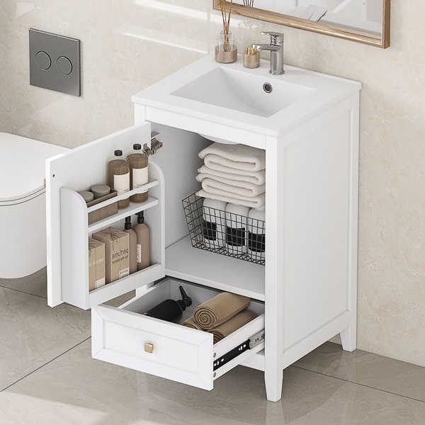 20" Bathroom Vanity with Sink, Bathroom Cabinet with Soft Closing Door, Storage Rack and A Drawer, White 