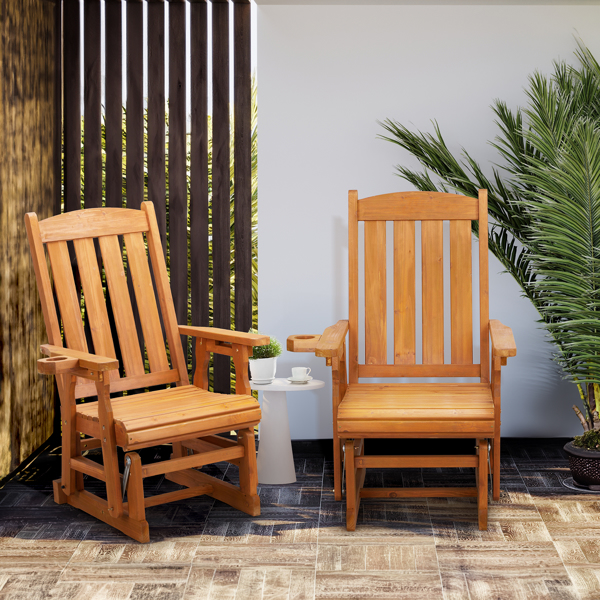 Vertical stripe backrest fir teak color garden glider chair