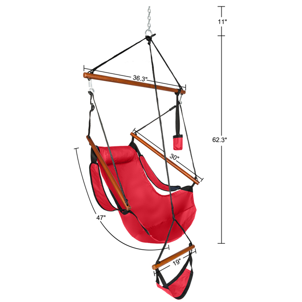 Oxford Cloth Hardwood With Cup Holder Wooden Stick Perforated 100kg Seaside Courtyard Oxford Cloth Hanging Chair   Red