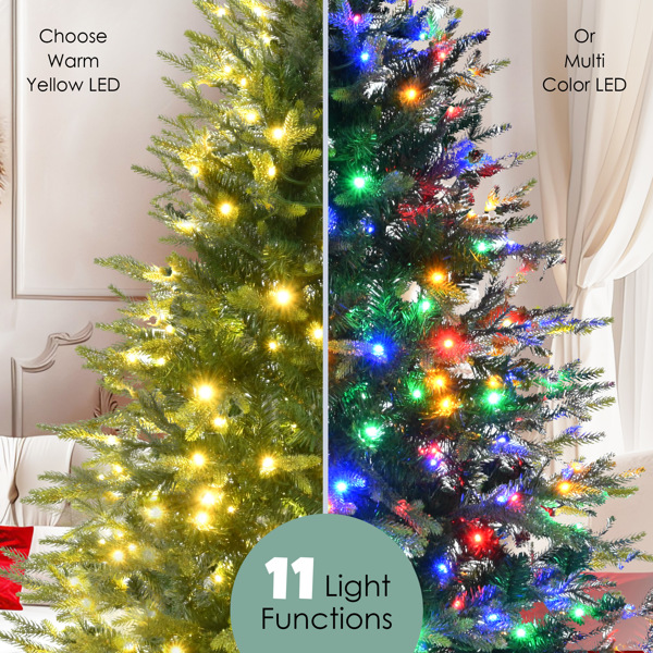 6FT Pre-Lit Aspen Fir Artificial Christmas Tree with Wreath & Garland,Grass Green Xmas Tree with 380 Multi-Color LED Lights, 11 Lighting Modes, 861 PE Branch Tips, for Indoor Holiday Decor 