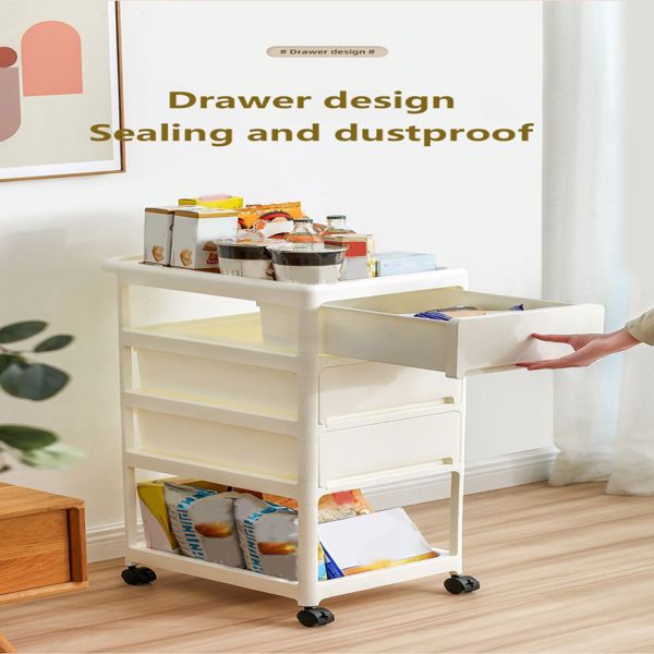 Storage Stroller - 4 layer, storage for bedroom, living room, kitchen,restroom,Flexible to move, Can put toys, snacks, tools, pet supplies,PP material is safe and durable 