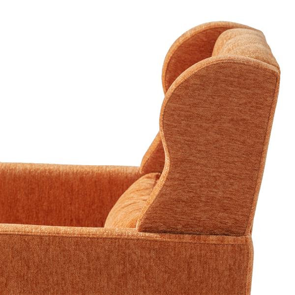 Modern Chenille Arm Chairs for Living Room,Upholstered Mordern Armchair,Comfy Soft Padded Lounge Chair in Small Space, Bedroom, w/Pillow, Solid Wood Leg (Orange)