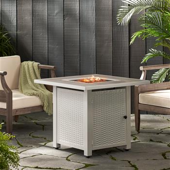 30\\" Outdoor 40,000BTU Square Iron Fire Pit with Ceramic Tile Top,  White