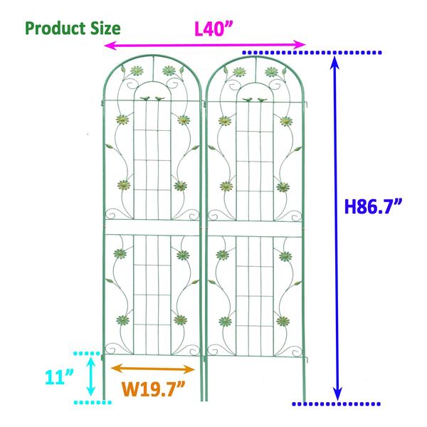 2 Pack Metal Garden Trellis 86.7" x 19.7" Rustproof Trellis for Climbing Plants Outdoor Flower Support Green