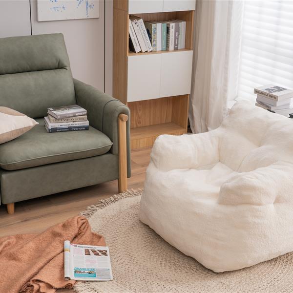 010-Soft Teddy Fabric Tufted Foam Bean Bag Chair With Teddy Fabric Ivory White