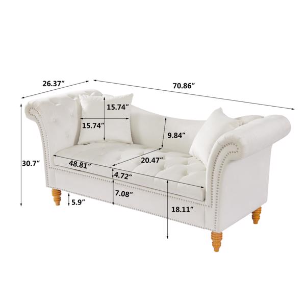 Velvet Sofa Stool with 2 Pillows in Beige, With Storage Space, Suitable for Living Room And Lounge